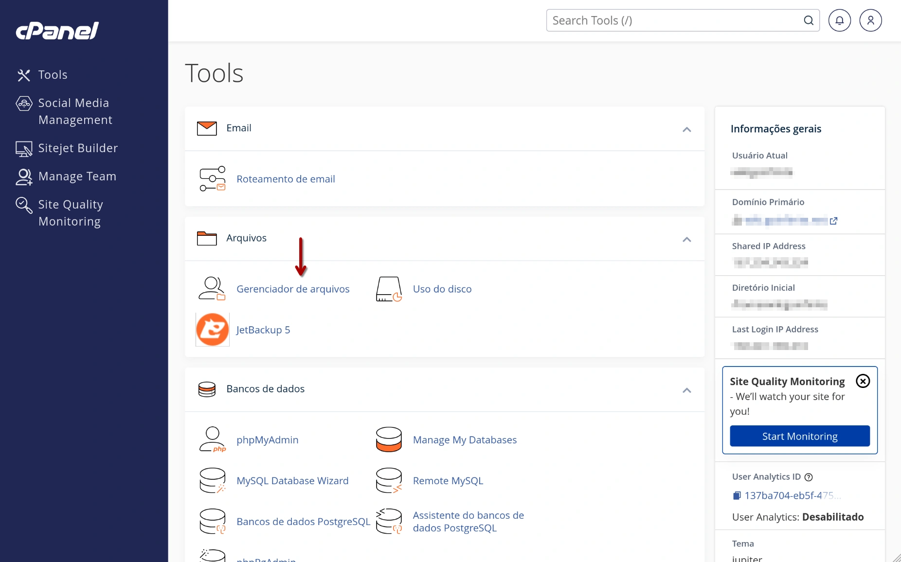 cPanel - Gerenciador de Arquivos
