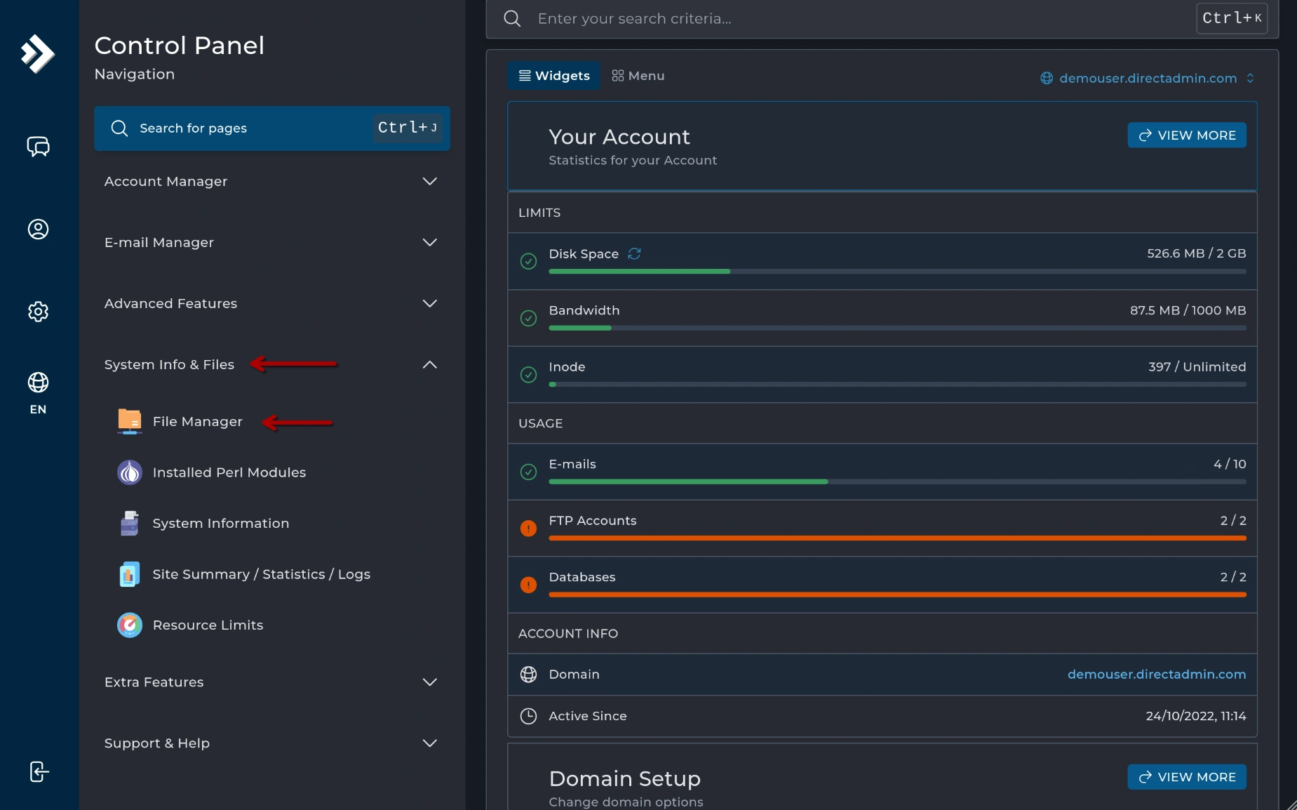 DirectAdmin - Gerenciador de Arquivos