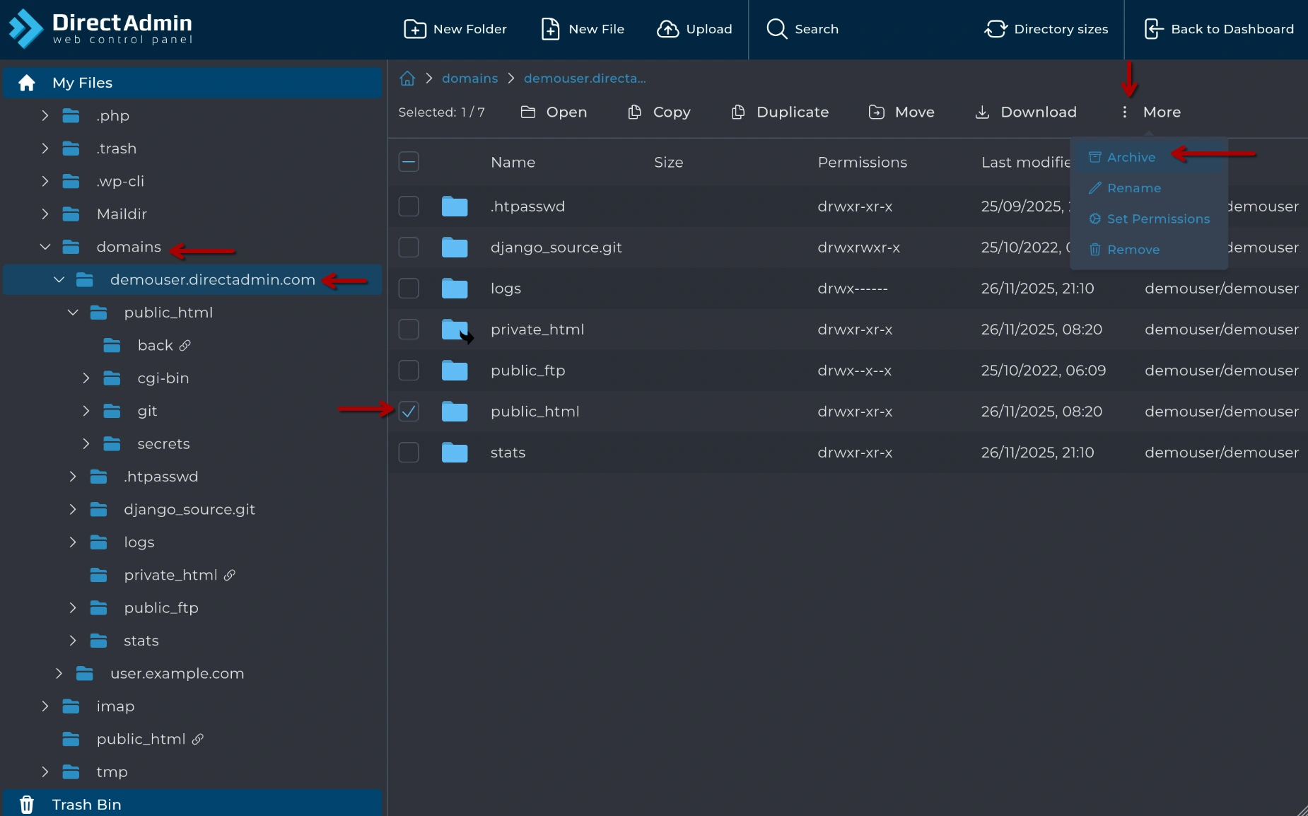 DirectAdmin - Compactar Pasta Pública