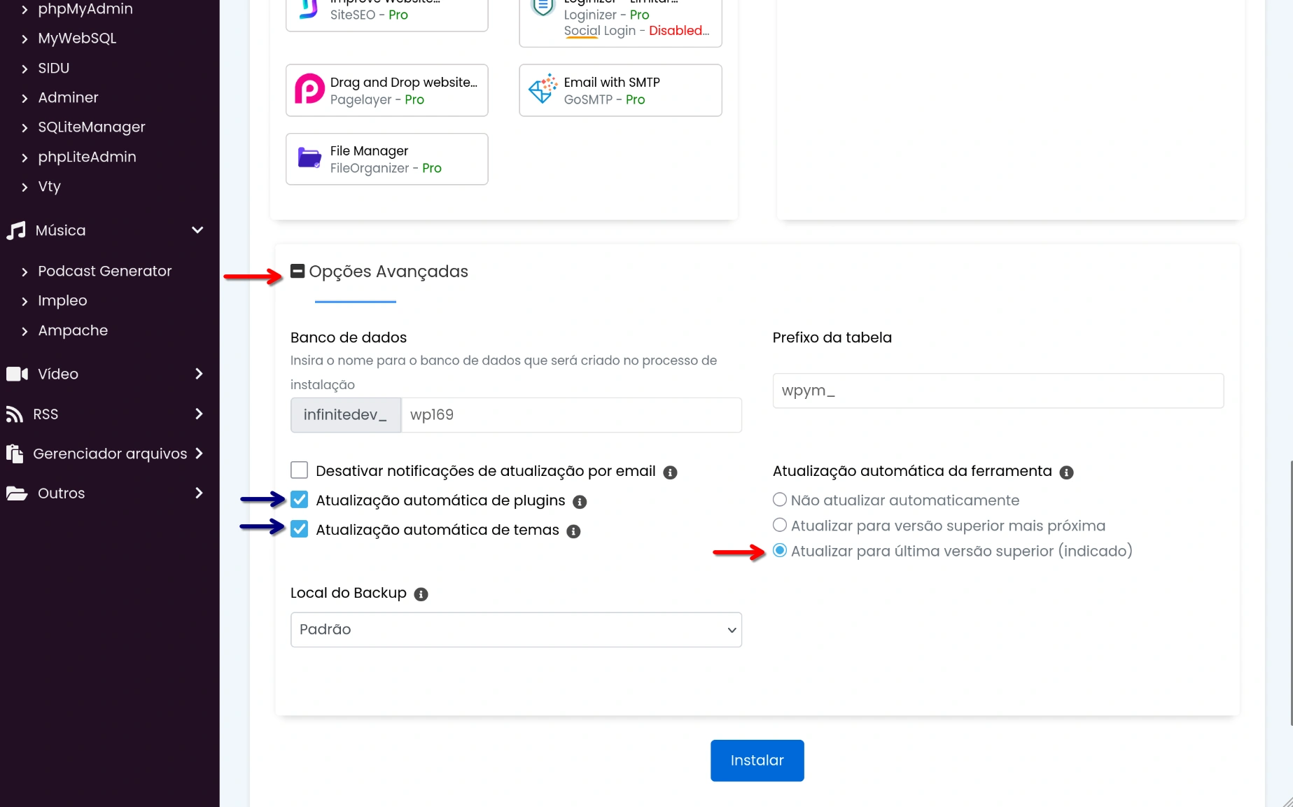 Instalador Mágico - Parâmetros Avançados WordPress