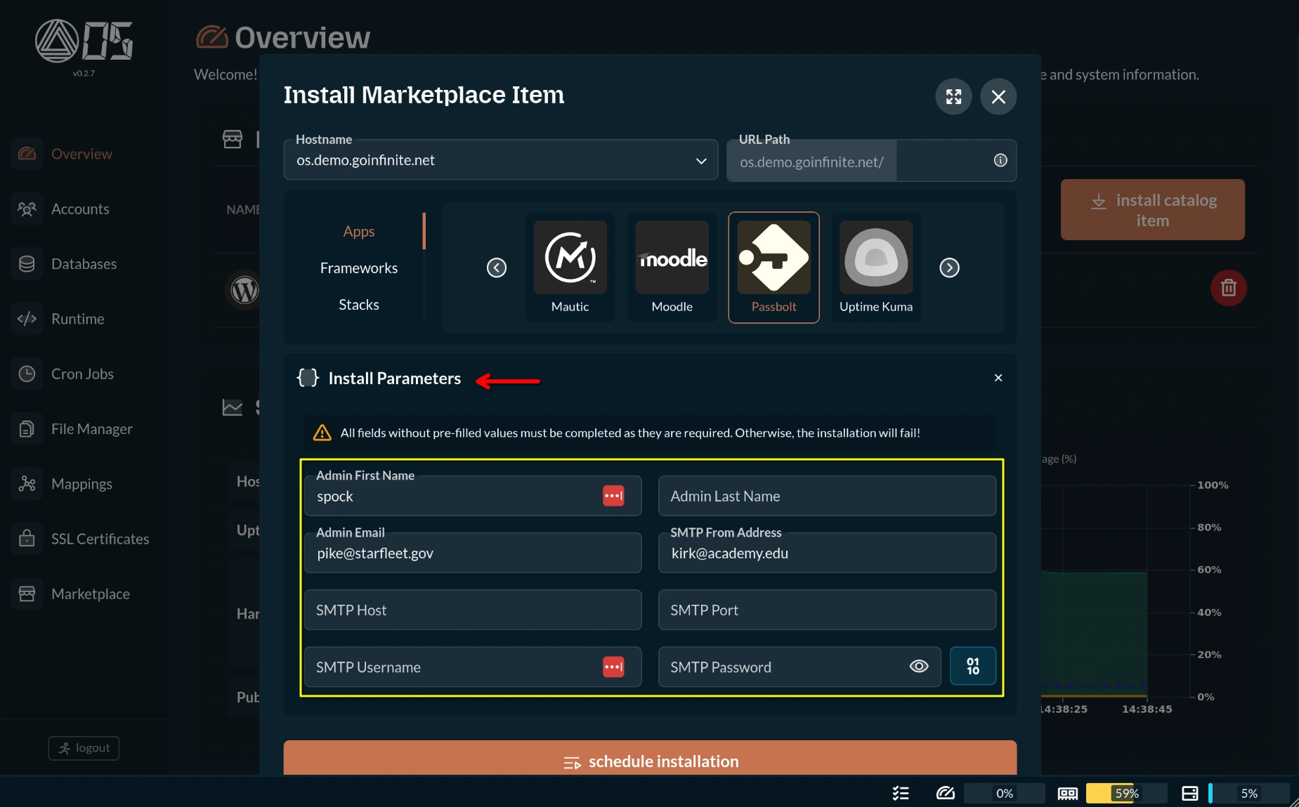 OS - Parâmetros de Instalação