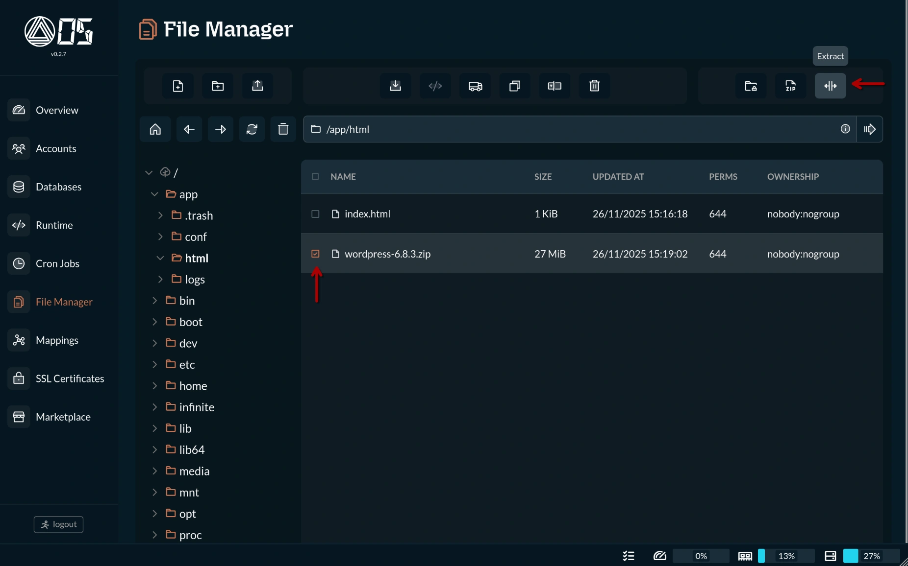 OS - Gerenciador de Arquivos - Extrair Arquivos
