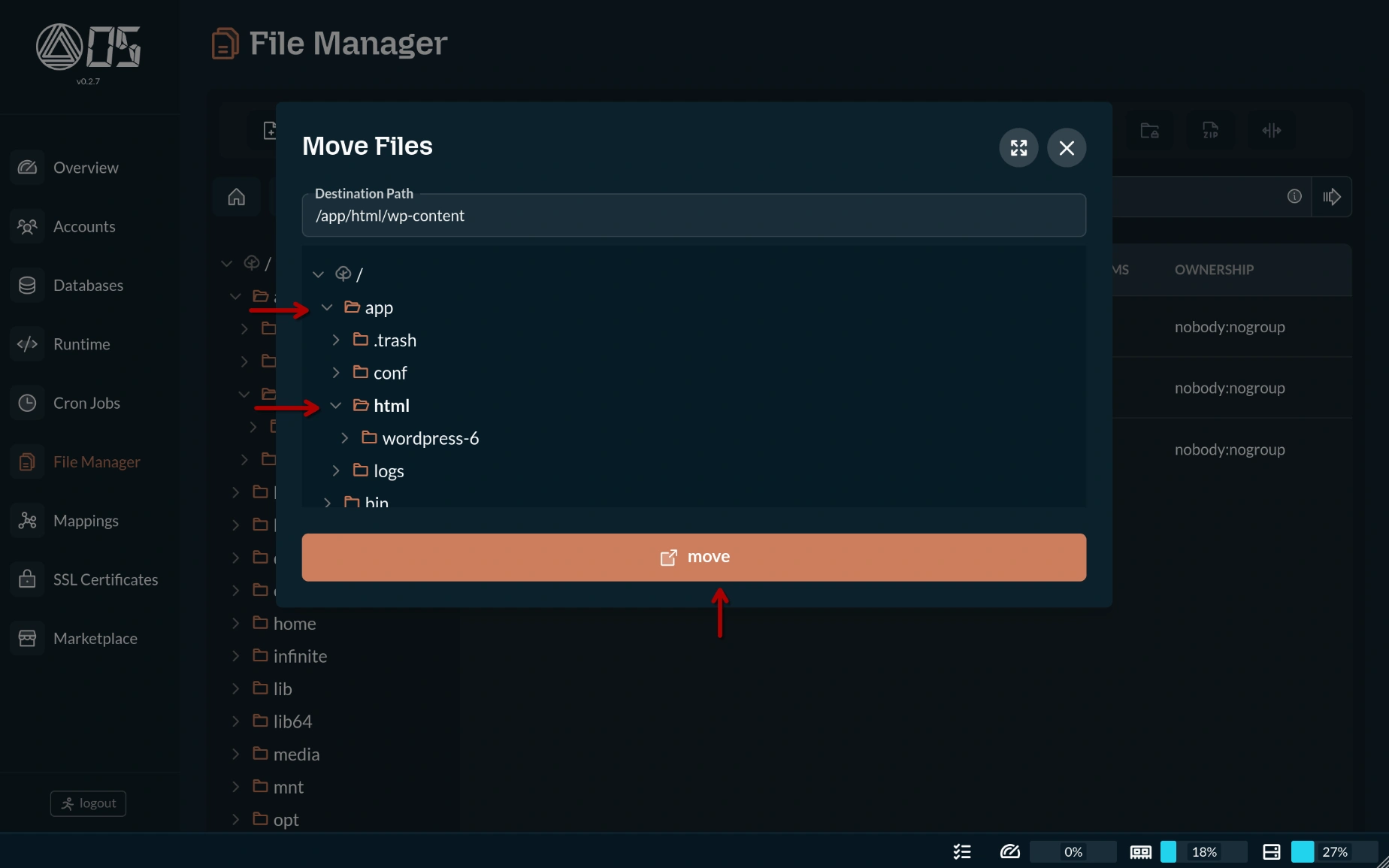 OS - Gerenciador de Arquivos - Mover Arquivos - Modal